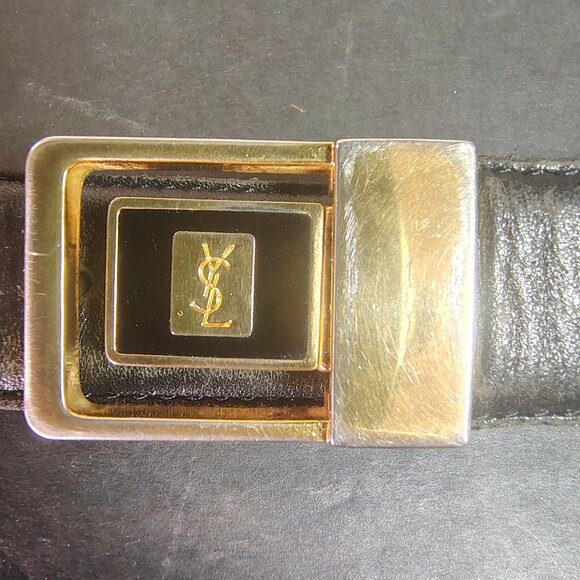 VINTAGE Yves Saint Laurent YSL Belt 42.5" 1" Black Leather Reversible Buckle - Picture 8 of 15